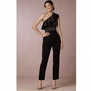 Cynthia Rowley Black Lancey One Shoulder Ruffle Jumpsuit